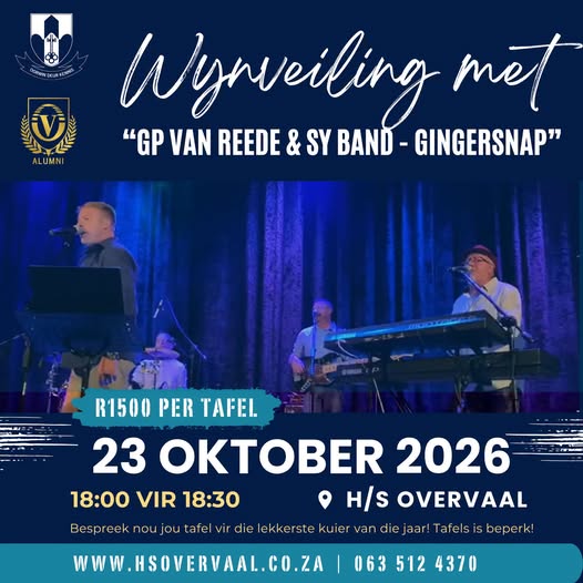 GP van Reede en Gingersnap op die verhoog, uit die bestaande wynveilingplakkaat